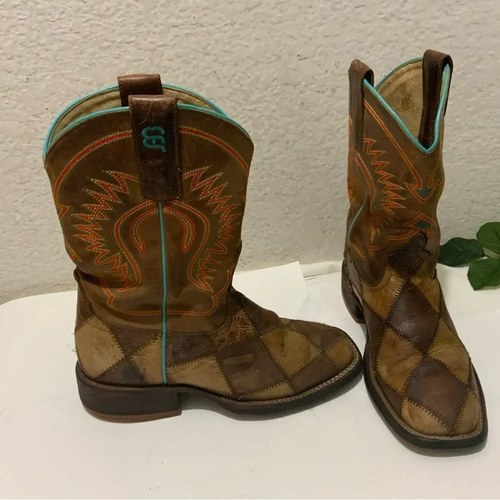 Anderson Bean Crazy Train Western Boots Patchwork 1053 Youth/Kids Size 12